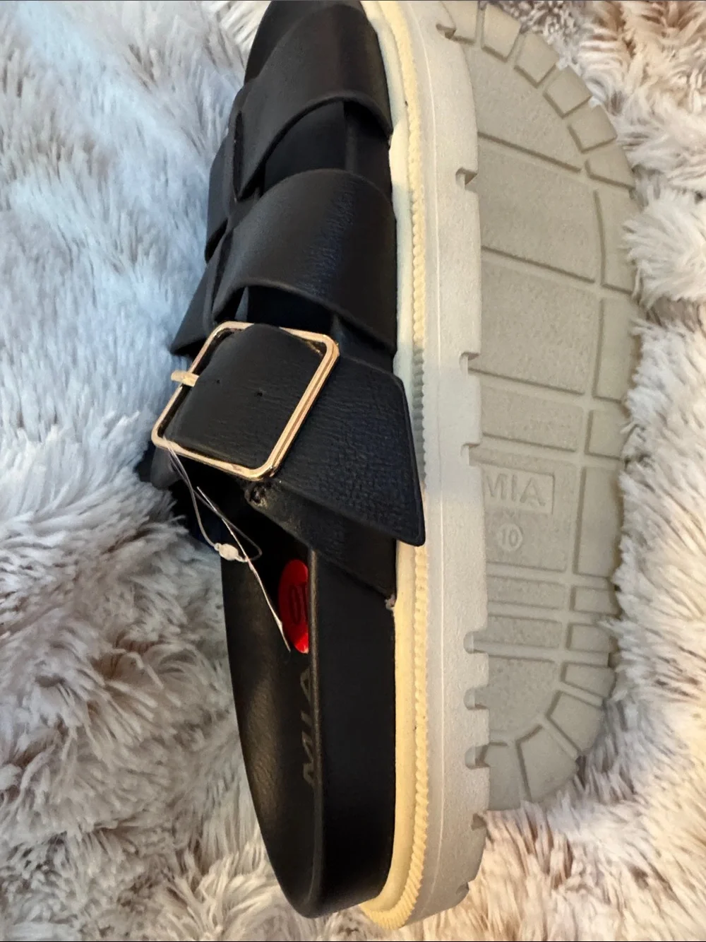 MIA Black Multi-Strap Slide Sandals with Buckle
